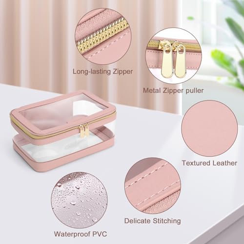 Soimeat Travel Clear Makeup Bag with Makeup Brush Bag, Leather Makeup Case Toiletry Bag, Portable Cosmetic Bag Case, Transparent Waterproof Cosmetic Organizer Storage Bag for Women, Black