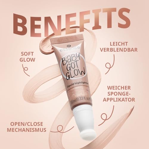 essence Baby GOT Glow Liquid Highlighter, No. 30, Gold, Defining, Express Result, Easy to Remove, Glossy, Vegan, Oil-Free, Paraben-Free, No Microplastic Particles, Pack of 10 ml