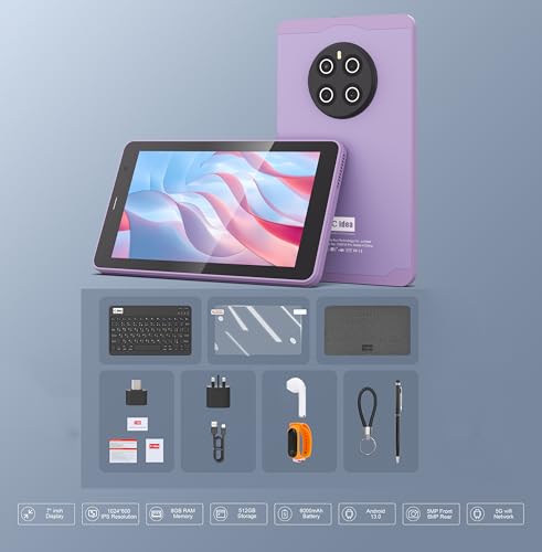C idea 7" Smart Tablet CM518 Pro, Android 13 Kids Computer Tab with Wiresless Keyboard and Protective Cover, Single SIM 5G LTE Wifi, Zoom & Tiktok Supported (Golden)