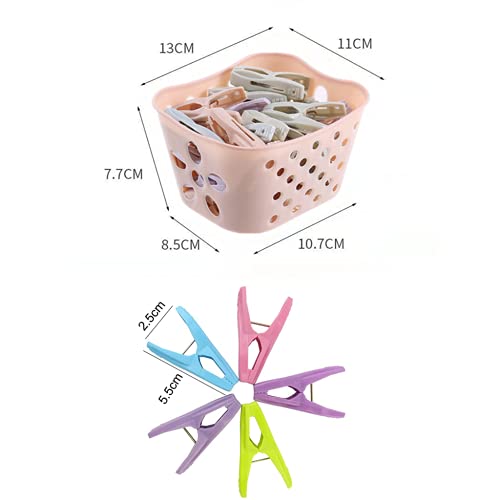CHAYA 30Pcs Clothes Pegs with Plastic Basket, Multi-Purpose Resistant Laundry Clothes Pin Clips with Sturdy Springs for Outdoor Clothesline Food Bag(Random Color)