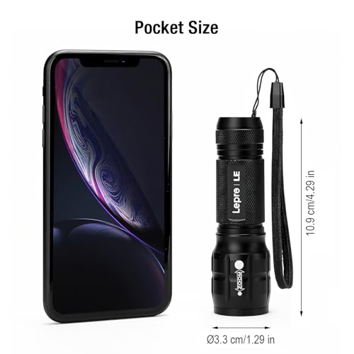 Lepro LED Torch Battery Powered, Small Bright Flashlight, Adjustable Focus, Water Resistant Pocket Torch, Lightweight Hand Torch for Power Cut, Camping, Dog Walking, Gifts for Kid Dad Men