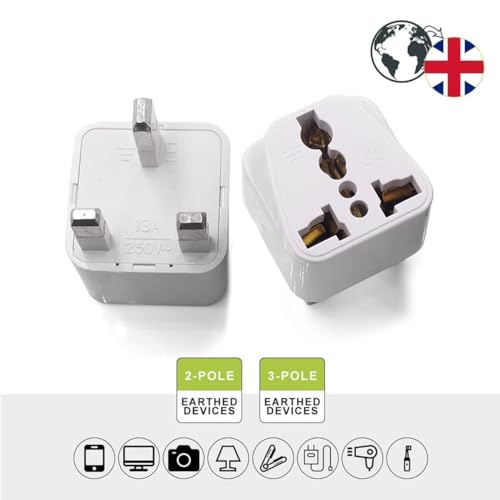 ECVV® [2-Pack] USA/Canada/EU/AU to UAE Dubai UK HK Plug Converter, 3-Pin Travel Adapter Plug, Universal Socket Travel Adaptor Converter for Business Trip Holiday Hotel Airport (White)