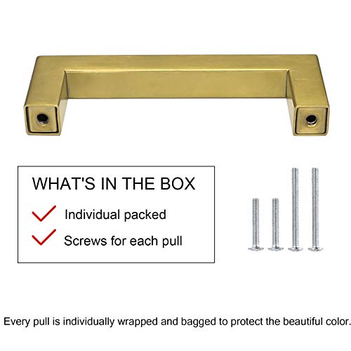 goldenwarm Gold Cabinet Hardware Drawer Pulls 10 Pack - LSJ12GD288 Modern Brushed Brass Cabinet Pulls Knobs Square Kitchen Bathroom Cabinet Door Handles 11-1/3" Hole Centers