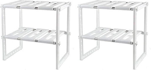 SKY-TOUCH Expandable Under Sink Storage 2 Tiers, Kitchen Adjustable Storage Organizer Rack, White - 50~70 cm (Pack of 2)