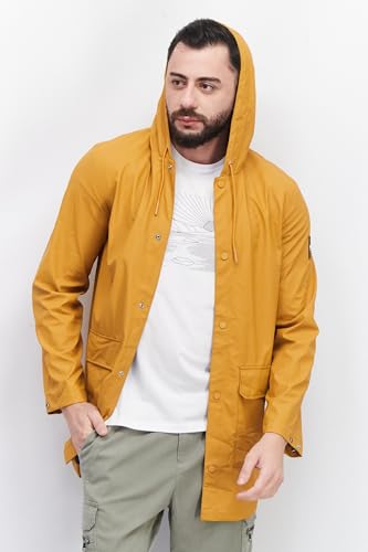 Aigle Men Hooded Long Sleeves Solid Windbreaker Jacket XXL Tan