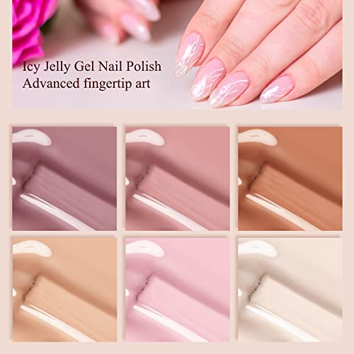 Nitakou Gel Nail Polish Kit with 48W LED Light,6 pcs Icy Jelly Series Gel Polish with Base & Top Coat for Starter Set Nail Art DIY Manicure at Home