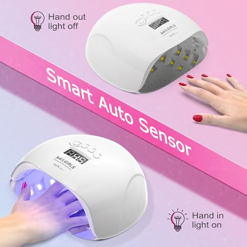 UV LED Nail Lamp, Nail girls 150W Nail Dryer for Gel Nail Polish 4 Timer Setting with Automatic Sensor, UV Nail Light Curing Lamp for Home, Salon