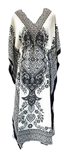 Women’s Long Floral Printed Caftan Maxi Tunic For Beach House Casual Wear