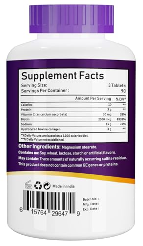 NBL Natural Super Collagen Tablets â€“ 270 Tablets â€“ Collagen Type 1 & 3 with Vitamin C & Biotin â€“ 3g Per Serving â€“ Supports Hair, Skin, Nails & Joint Health â€“ 90 Servings
