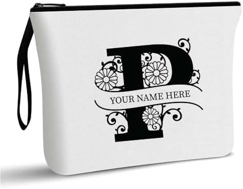 PRINTSHOP4ME Personalized Makeup Bag - Initial Monogram Cosmetic Pouch - Customizable Your Name - Monogrammed Makeup Pouch - Perfect for Travel Organizer - Cosmetic Bag for Women (N)