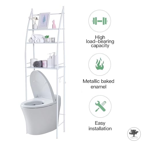 Sulfar Bathroom Storage Shelf 3 Tier, Toilet Storage Rack Easy To Assemble Toilet Bathroom Shelf No Drilling Toilet Organizer Bathroom Shelves (White)