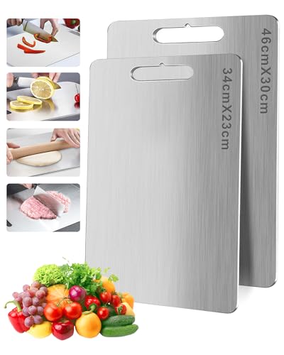 Titan Chopping Board - Double-Sided BPA-Free S316 Stainless Steel Chopping Board, Food Titanium Cutting Board, Ideal for Meat, Vegetables, Bread & Fruit