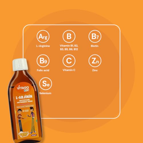 Vitago Kids L-Arginine Multivitamin Liquid for Boy, Orange Flavored - 150ml, Boosts Growth & Energy, Complete Nutrition