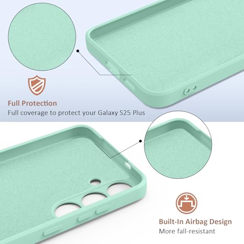 Soft Silicone Cases for Samsung Galaxy S25 Plus Cover,[Military Grade Drop Protection] [Anti-Scratch Microfiber Lining] Shockproof Slim Cover for Samsung Galaxy S25 Plus (Light Green)