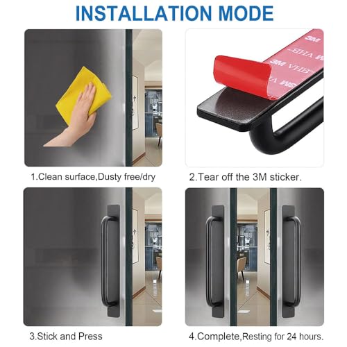 JZS Cabinet Drawer Handles Pulls of Self-Stick Instant,Aluminum Alloy Push Pull Handles Helper with Adhesive Door Handle for Kitchen, Window Sliding Closet,148mm,2PCS,Black