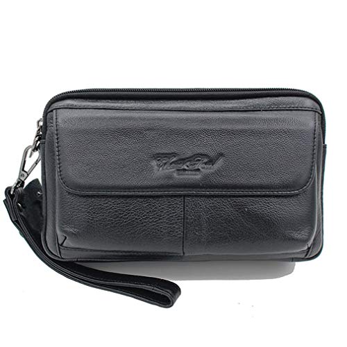 Hebetag Leather Clutch Purse Wallet for Men Organizer Holder Wrist Bag, 07Black, 23cm(W) x 8cm(D) x 14cm(H)(9.05"x3.14"x 5.51");, Classic