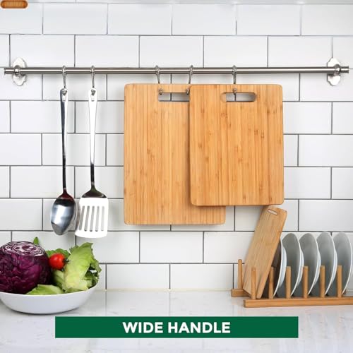 BARIS Bamboo Cutting Boards [Set of 3, Small, Medium, Large] ? Wooden Vegetable Chopping Board Set with Handles | Non-Slip Bamboo Wood Kitchen Accessories for Meat, Cheese, Fruits & Bread