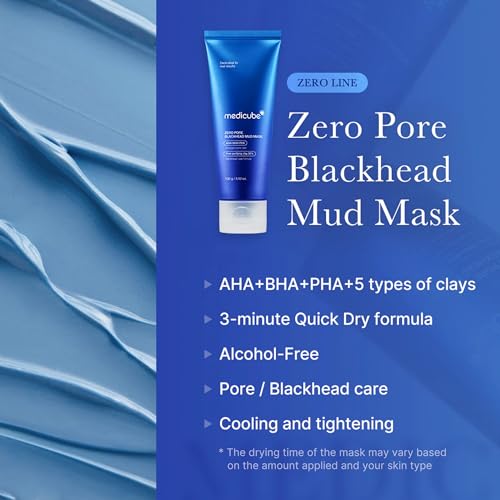 medicube Zero Pore Blackhead Mud Facial Mask - Skin Cooling & Pore Tightening - 3 Minute Quick Dry Formula with AHA, BHA, PHA, and Pore-Purifying Clay - Korean Face Mask 3.52 oz