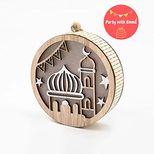 Eid Ramadan Crafts Light Door Hanging Decoration Ramadan Mubarak Lamp Handmade Wooden Star LED Lights Decor Eid Ornaments Gift for Muslims Islamic Wall Table Decor Ramadan Gift (Mosque)