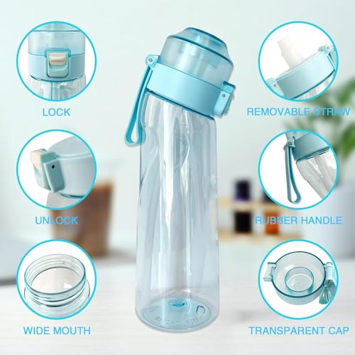 Oasisgalore Air Flavoured Water Bottle, Water Bottle with Flavoured Pods for Kids Adult Sports (Blue)