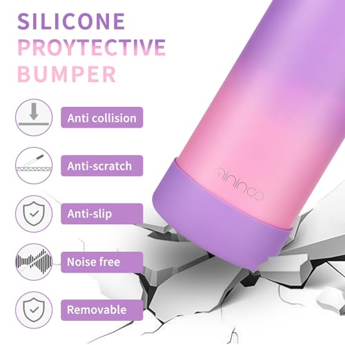 mininoo Kids Water Bottle for School, 16oz Stainless Steel Insulated Water Bottle Kids with Straw Lid for Girls, Boys (Purple/Pink)