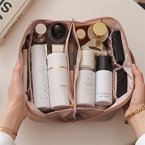 WBOOO Large Capacity Travel Cosmetic Bag, Multifunction Organizer Storage Bag, Makeup Bag with Handle and Dividers, Skincare Dispenser, Toiletry Bag for Women, 9.25x4.13x4.33 inch - Beige.