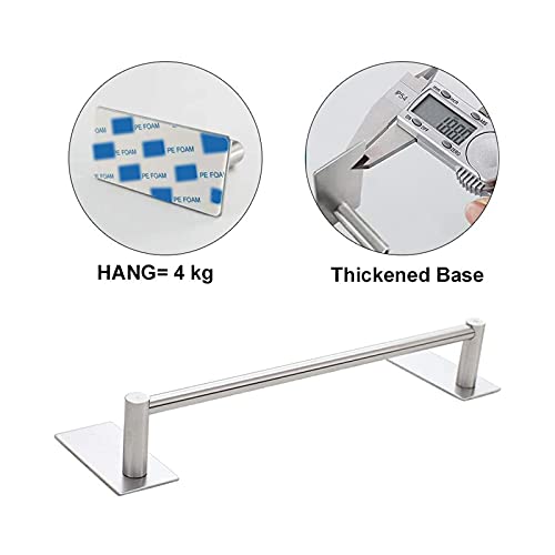 NearMoon Self Adhesive Bathroom Towel Bar- Stainless Steel Bath Wall Shelf Rack Hanging Towel Stick On Sticky Hanger Contemporary Style, NO Drilling (1 Pack, Brushed Nickel, 16-Inch Towel Rack)