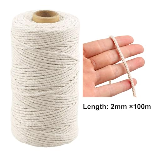 ECVV® 100 M Cooking Twine, Strong Food Safe Cotton Wraps String for Tying Meat, Baking, DIY Crafts, Gifts Making Sausage Packaging Decoration Macrame Cord Thickness 2MM