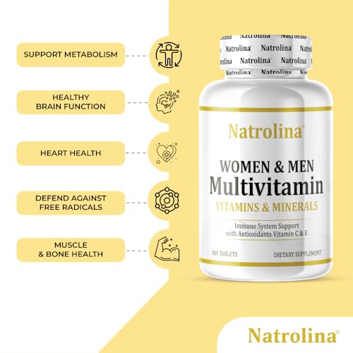 Natrolina Adults Multivitamin for Men & Women 300 Tablets With Multi Minerals & Multi Vitamins | Support Immune System with Antioxidant Vitamin C & E, Energy & Metabolism | Daily Nutritional Support
