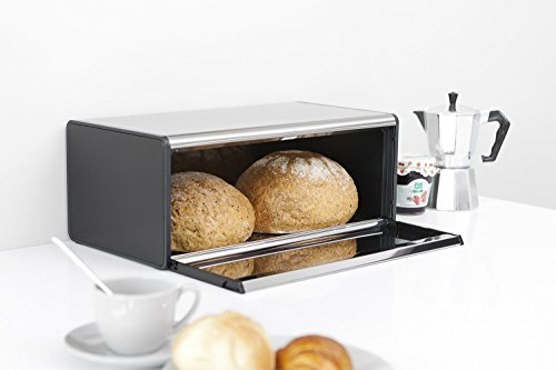 Brabantia Fall Front Bread Box - Brilliant Steel with Black Sides, 163463