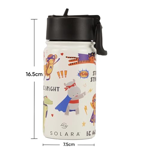SOLARA Water Bottle for Kids 450ml, Kids Water Bottle, Sipper Bottle for Kids, Thermosteel Kids Bottle, Stainless Steel Water Bottle for Kids, Straw Bottle for Kids, Animal Heroes