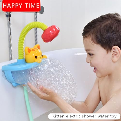 Azonee Baby Bath Toy with Shower Head, Cat Water Spray Squirt Shower Faucet and Automatic Bubble,Bathtub Water Pump Summer Essentials for Toddlers and Kids