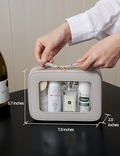 Small Cosmetic Bag for Purse Mini Makeup Bag for School Cute Clear Make Up Pouch for Travel Tiny Leather White Make Up Organizer Case for Backpack Toiletry Bag Waterproof Square Pouch with Zipper