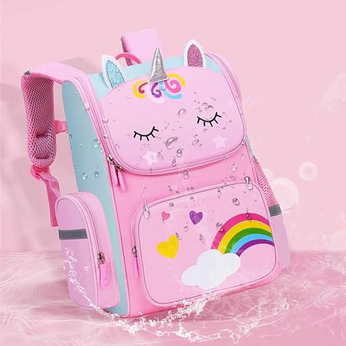 BAOLY Unicorn Backpacks for Kids, Lightweight Pink School Backpack for Girl, Durable & Waterproof Schoolbag, Student Backpack Bag and Primary Kids Backpack 16inch for 5 6 7 8-10 Years Old