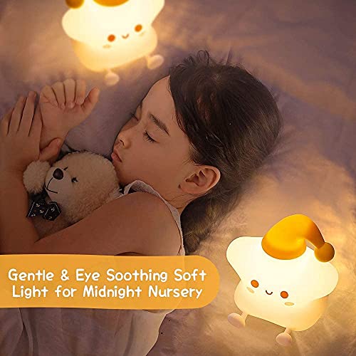 MCHERRY Night Light for Kids, Baby Night Light Lamp for Kids Room Star Girls Night Light, Silicone Nursery Squishy Soft Rechargeable Color Changing Cute Night Light, Star Birthday Gift