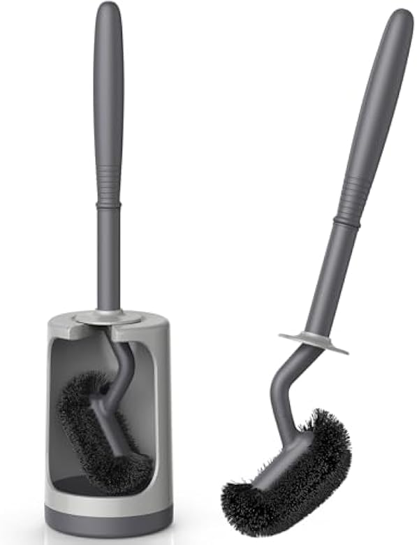 Toilet Bowl Brush Holder Set, Modern Deep Cleaning Bathroom Toilet Scrubber with Caddy for rv - Rim Decorative Accessories Cleaner Brushes for Toilet (GrayGray)