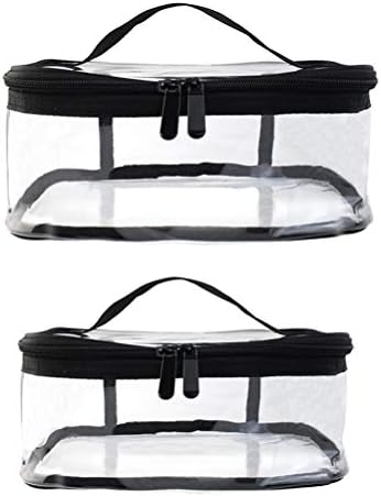 Wobe 2 Pack Premium Portable Clear Makeup Bag Zipper Waterproof Cosmetics Bag Travel Storage Carry Pouch PVC Zippered Toiletry Bag Organizers With Handle for Travel, Bathroom, Clear, M+L,