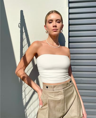 Women's Tube Top Short Top Sleeveless Tube Top Solid Top Women's Summer Fashion Slim Shirt Strapless Casual Vest Strapless Sleeveless Suitable for Daily Life Travel and Vacation