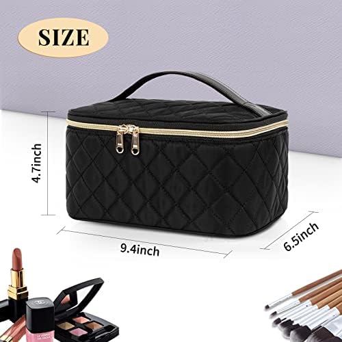 OCHEAL Makeup Bag, Portable Cosmetic Bag, Large Capacity Travel Makeup Case Organizer, Black Makeup Bags For Women Toiletry Bag for Girls Traveling With Handle and Divider