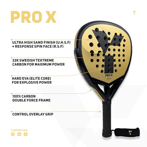 Y1 Padel, Pro X, Racket, Swedish Carbon, Advanced, Padel Racket for Adults