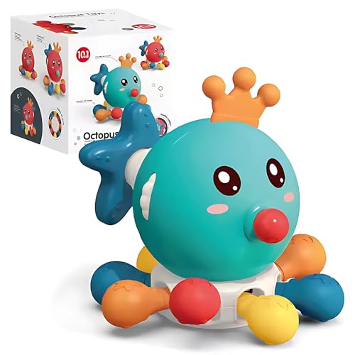 Twisoo Baby Spinning Octopus Toy – Rotating Popper Activity Fidget Sensory Toy, Montessori Interactive Press & Rattle Toy for Toddlers and Kids, Fine Motor Skill Development Toy (Green)