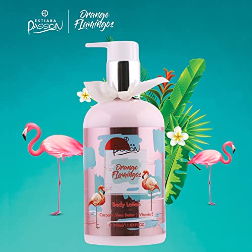 Estiara Passion Orange Flamingo Bath & Body 3 Piece Gift Set for Unisex - Orange Flamingo Body Lotion 350ML - Orange Flamingo Shower Gel 350ML - Orange Flamingo French Fragrance Mist 250ML - Giftset