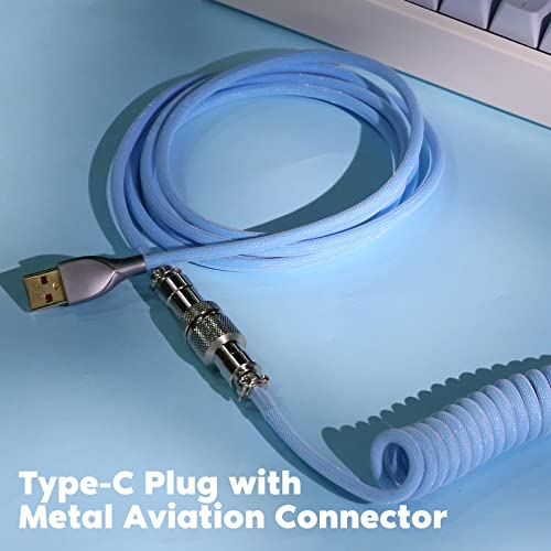 EPOMAKER Mix 1.8m Coiled Type-C to USB A TPU Mechanical Keyboard Space Cable with Detachable Aviator Connector for Gaming Keyboard and Cellphone (Peacock Blue)