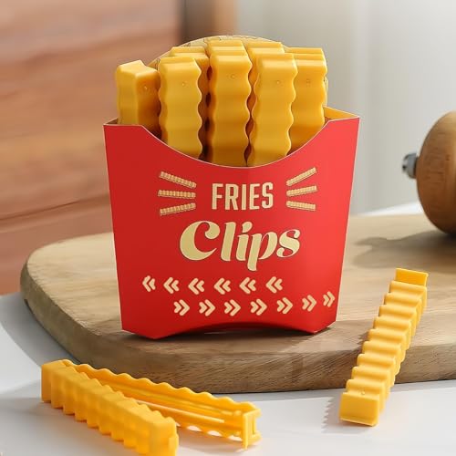 Bag Clips, Magnetic Fries Clips, Set Of 12 Clips With Durable Plastic Holder, Keep Food Fresh & Organized, Novelty Design For Fridge Seal Chips Bags & Packages, Cute & Practical Kitchen Accessories