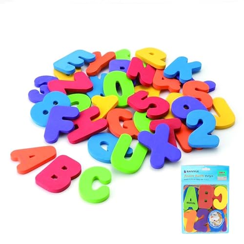 KASTWAVE Bath Toys Organizer + 36 Soft Foam ABC 123 Letters & Numbers Bathroom Alphabet Baby Toys for Early Learning Foam Letters and Quick Dry Storage Net Bag