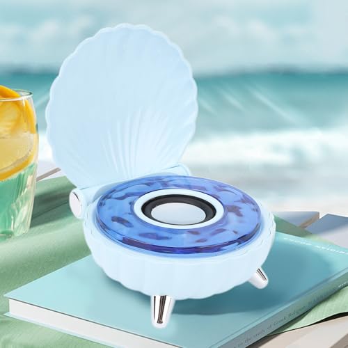 Bewinner Mini Bluetooth Speaker with Unique Seashell Shape Design, Cute Stereo Speaker with Ambient Night Light for Kids' Bedroom Table Decoration (Blue)