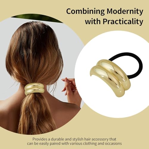 COOLive 3Pcs Metal Hair Ties,Metal Geometric Elastic Hair Ties,Ponytail Hair Cuff,Gold Hair Ties,Gold Hair Cuff Wrap for Thick Hair Gold Ponytail Cuff Elastic Hair Ties for Women Hair Accessories
