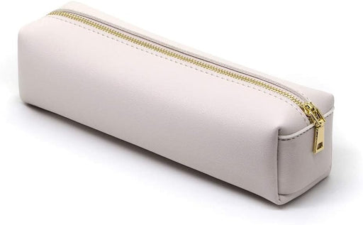 PU Pencil Pen Case Portable Stationery Bag Big Capacity Pencil Pouch Cosmetic Organizer Bag for Adult (Beige) - Beige
