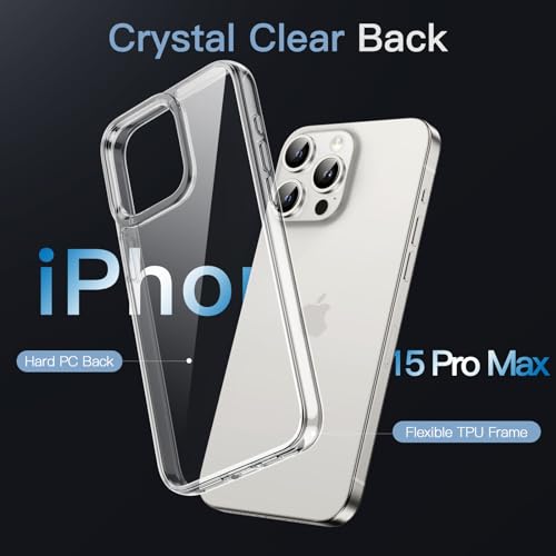 JETech Case for iPhone 15 Pro Max 6.7-Inch, Non-Yellowing Shockproof Phone Bumper Cover, Anti-Scratch Clear Back (Clear)