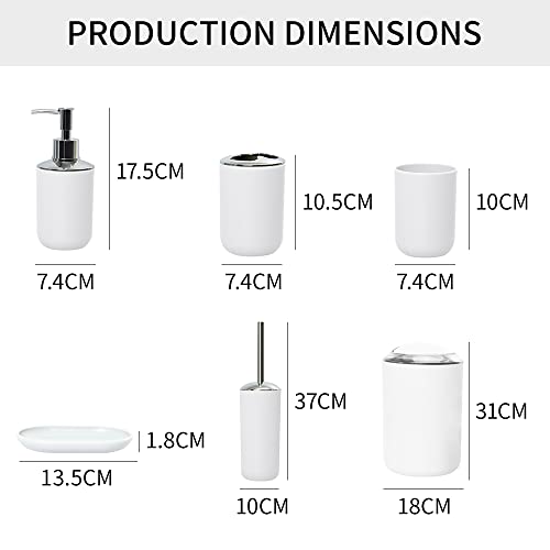 Bathroom Accessories Set Bath Ensemble Includes Soap Dispenser, Toothbrush Holder, Tumbler, Soap Dish for Decorative Countertop and Housewarming Gift (White)